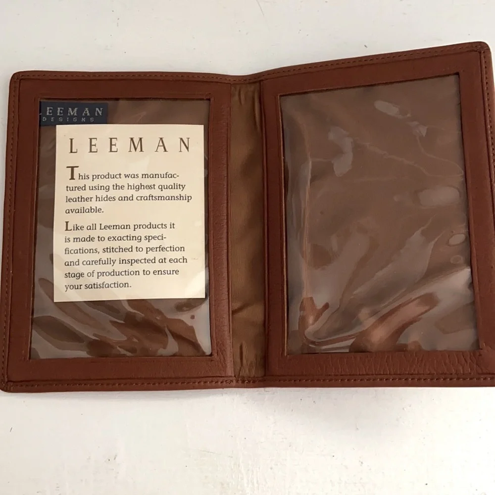 NEW LEEMAN Leather Double Viewing window for ID Card Wallet